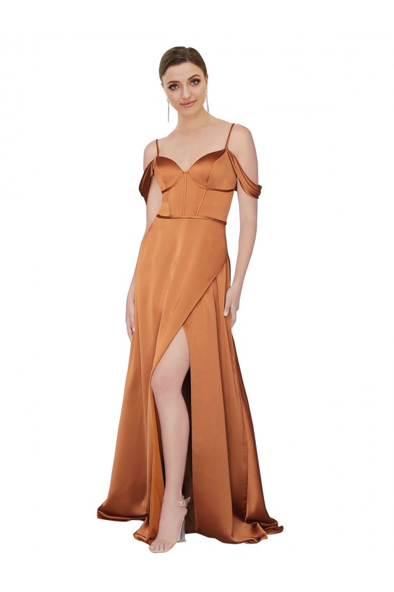 Desconto Laranja Linha A Alças finas Ombro Frio Comprimento Chão Vestidos de Madrinha / Vestidos de Noite / Vestidos de Festa
