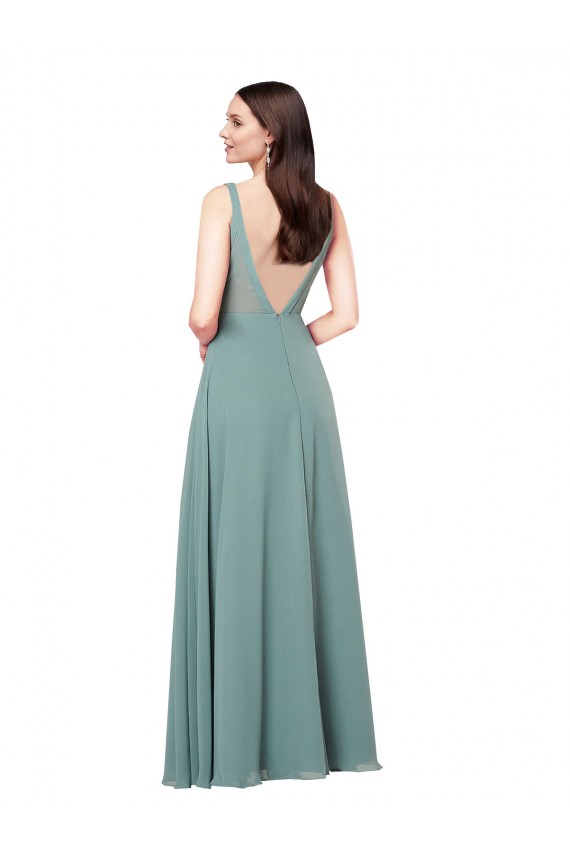 Desconto Lavanda Escura Bainha Decote V Sem Mangas Comprimento Chão Vestidos de Madrinha / Vestidos de Noite