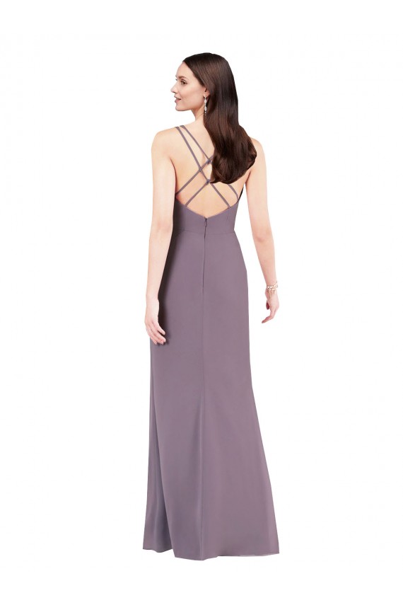 Desconto Lavanda Escura Coluna Amor Sem Mangas Comprimento Chão Vestidos de Madrinha / Vestidos de Noite
