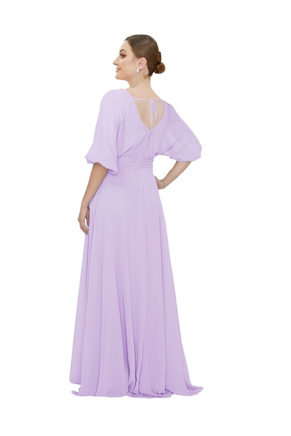 Desconto Lilás Linha A Decote V Mangas 1/2 Comprimento Chão Vestidos de Madrinha