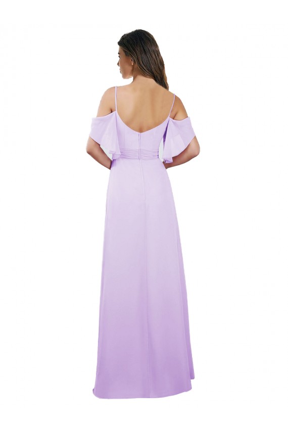 Desconto Lilás Linha A Fora do Ombro Ombro Frio Comprimento Chão Vestidos de Madrinha