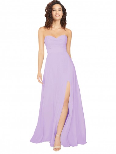 Desconto Lilás Linha A Amor Sem Mangas Comprimento Chão Vestidos de Festa / Vestidos de Madrinha