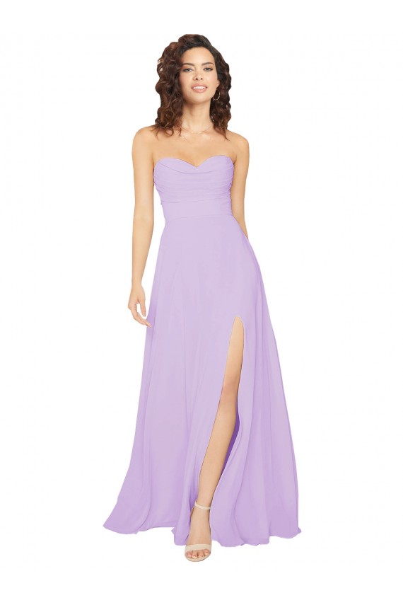 Desconto Lilás Linha A Amor Sem Mangas Comprimento Chão Vestidos de Festa / Vestidos de Madrinha