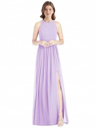 Desconto Lilás Linha A Cabeçada Sem Mangas Comprimento Chão Vestidos de Madrinha / Vestidos Formais