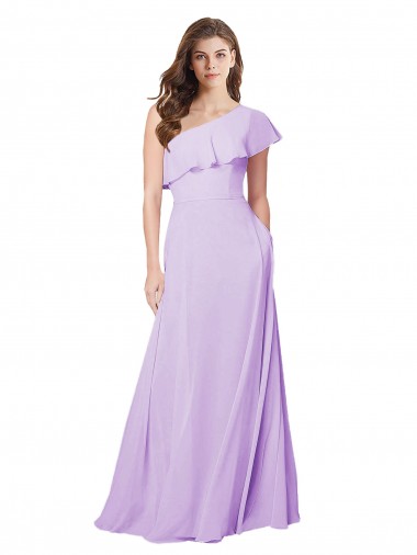 Desconto Lilás Linha A Um Ombro Sem Mangas Comprimento Chão Vestido de Festa / Vestido de Madrinha