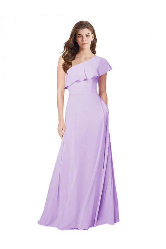 Desconto Lilás Linha A Um Ombro Sem Mangas Comprimento Chão Vestido de Festa / Vestido de Madrinha
