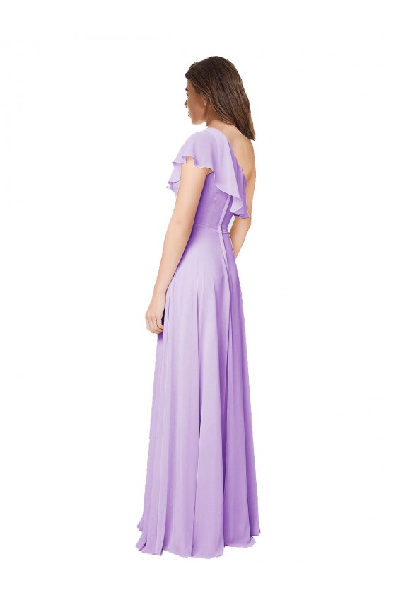 Desconto Lilás Linha A Um Ombro Sem Mangas Comprimento Chão Vestido de Festa / Vestido de Madrinha