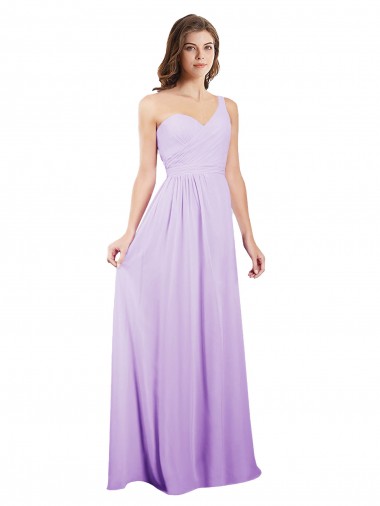 Desconto Lilás Linha A Um Ombro Sem Mangas Comprimento Chão Vestidos de Festa / Vestidos de Madrinha