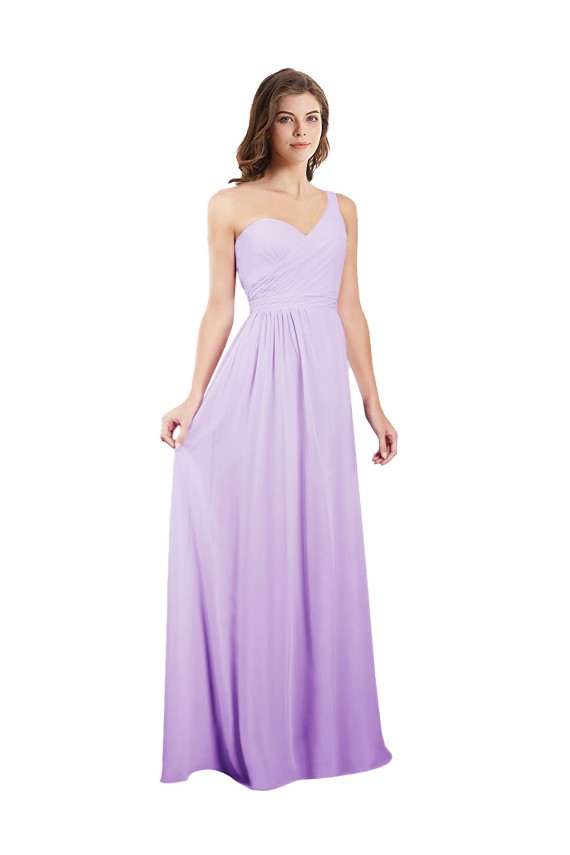 Desconto Lilás Linha A Um Ombro Sem Mangas Comprimento Chão Vestidos de Festa / Vestidos de Madrinha