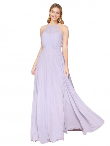 Desconto Lilás Linha A Cabeçada Sem Mangas Comprimento Chão Vestidos de Madrinha / Vestidos de Noite / Vestidos de Festa