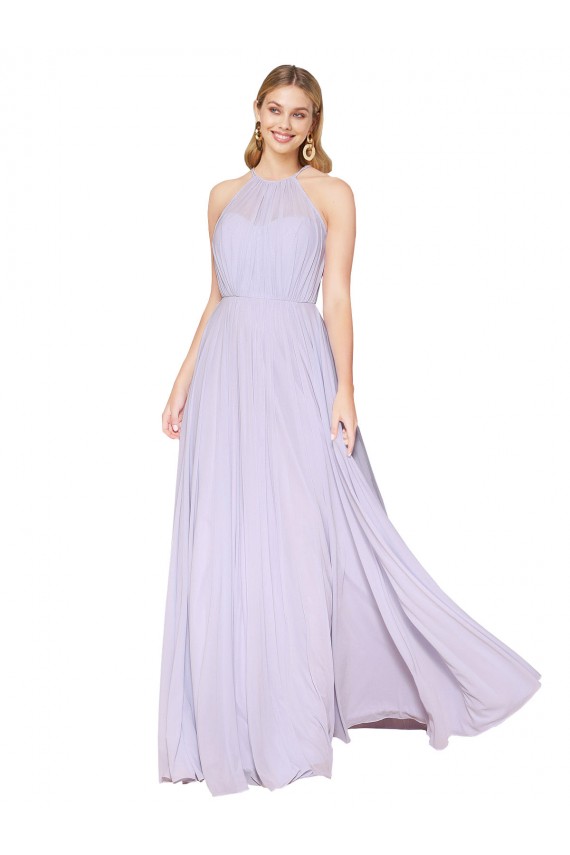Desconto Lilás Linha A Cabeçada Sem Mangas Comprimento Chão Vestidos de Madrinha / Vestidos de Noite / Vestidos de Festa