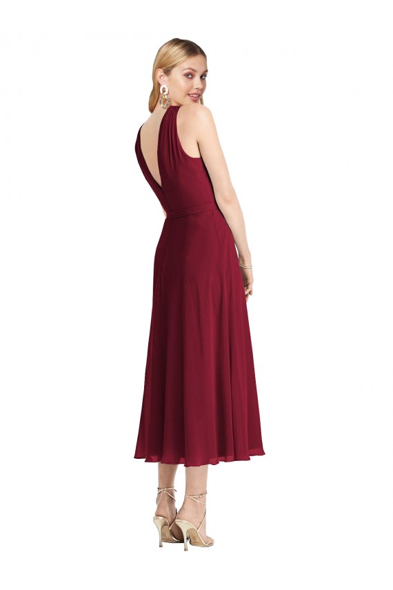 Desconto Lilás Linha A Cabeçada Sem Mangas Comprimento Chá Vestidos de Madrinha / Vestidos de Cocktail