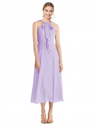 Desconto Lilás Linha A Cabeçada Sem Mangas Comprimento Chá Vestidos de Madrinha / Vestidos de Cocktail