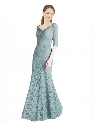 Desconto Linha A Amor Mangas 1/2 Comprimento Chão Vestidos de Madrinha / Vestidos de Festa