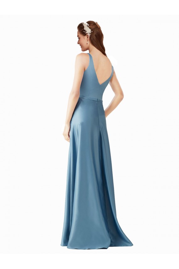 Desconto Linha A Decote Alto Sem Mangas Comprimento Chão Vestidos de Madrinha / Vestidos de Festa