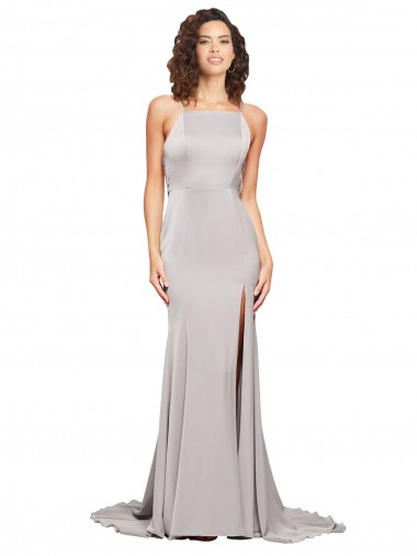 Desconto Linha A Decote Alto Sem Mangas Comboio Varredela Vestidos de Madrinha / Vestidos de Noite / Vestidos de Festa