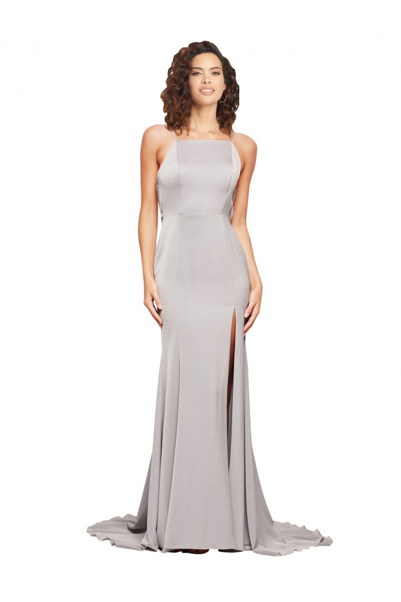 Desconto Linha A Decote Alto Sem Mangas Comboio Varredela Vestidos de Madrinha / Vestidos de Noite / Vestidos de Festa