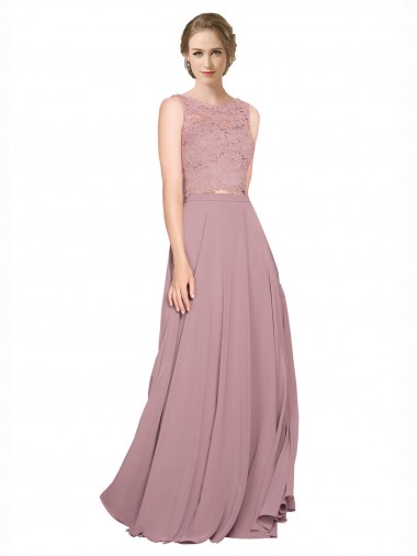 Desconto Linha A Decote Ilusão Sem Mangas Comprimento Chão Vestidos de Madrinha / Vestidos de Festa