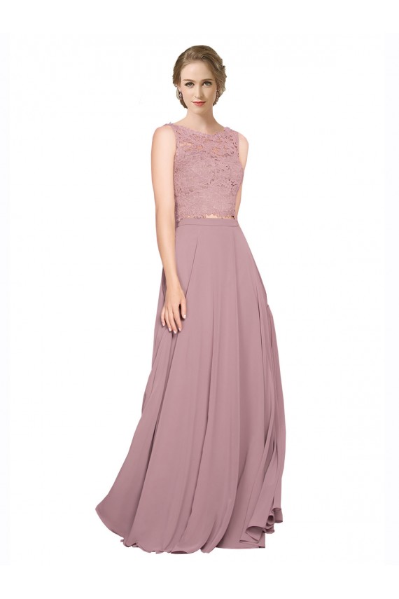 Desconto Linha A Decote Ilusão Sem Mangas Comprimento Chão Vestidos de Madrinha / Vestidos de Festa
