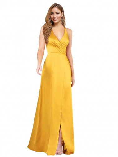 Desconto Linha A Decote V Sem Mangas Comprimento Chão Longo Vestidos de Madrinha / Vestidos de Noite / Vestidos de Festa