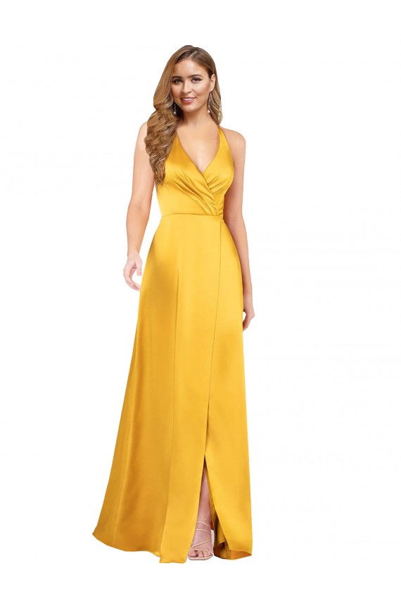 Desconto Linha A Decote V Sem Mangas Comprimento Chão Longo Vestidos de Madrinha / Vestidos de Noite / Vestidos de Festa