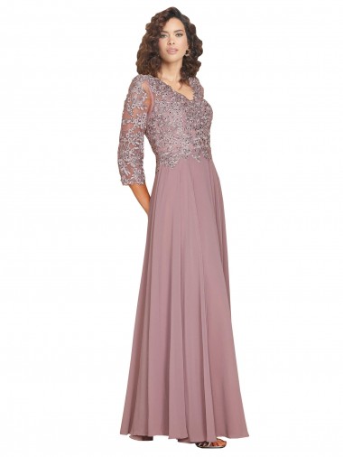 Desconto Linha A Decote V Mangas Compridas Comprimento Chão Vestidos de Madrinha / Vestidos de Festa