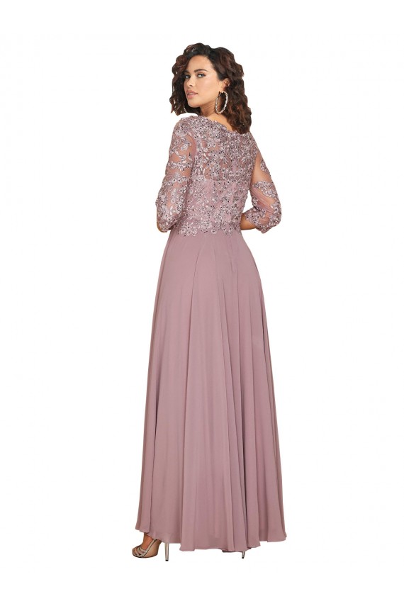Desconto Linha A Decote V Mangas Compridas Comprimento Chão Vestidos de Madrinha / Vestidos de Festa