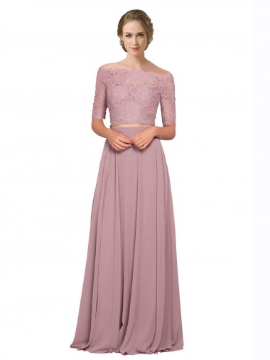 Desconto Linha A Fora do Ombro Mangas Curtas Comprimento Chão Vestidos de Madrinha / Vestidos de Festa