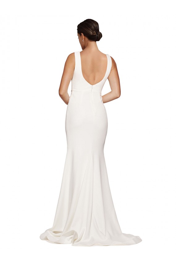 Desconto Marfim Bainha Decote Quadrado Sem Mangas Comboio Varredela Vestidos de Madrinha / Vestidos de Festa