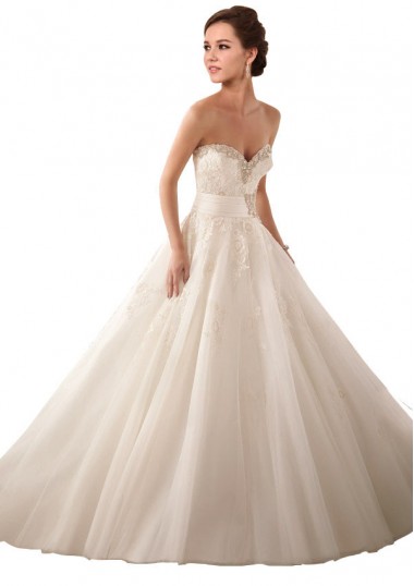 Desconto Marfim Vestido de Baile Amor Sem Mangas Comboio Capela Vestido de Noiva