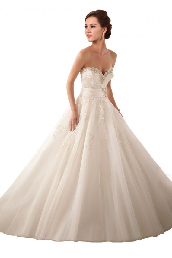 Desconto Marfim Vestido de Baile Amor Sem Mangas Comboio Capela Vestido de Noiva