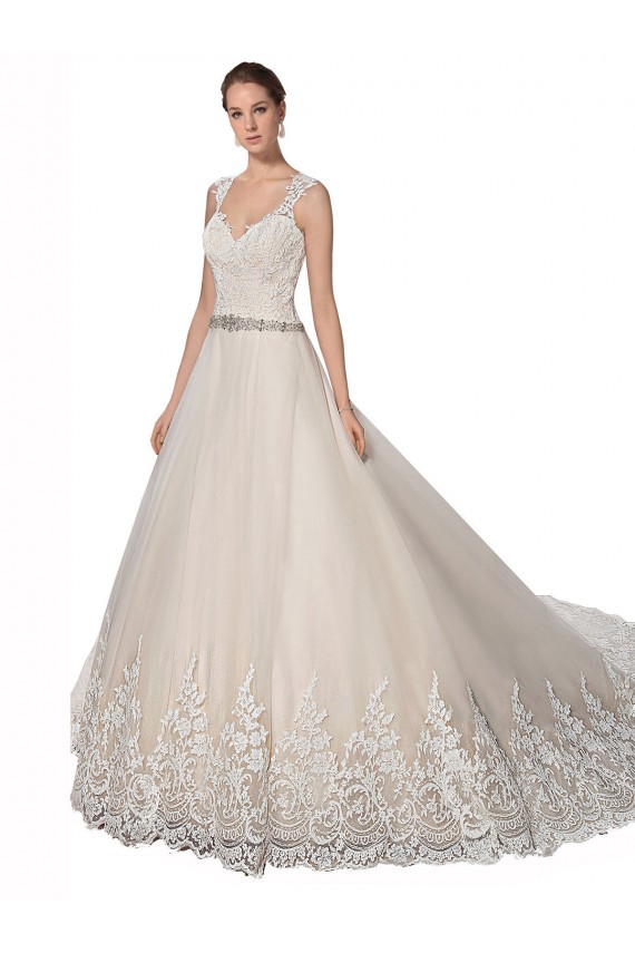 Desconto Marfim & Champanhe Linha A Amor Sem Mangas Comboio Capela Tule & Renda Vestidos de Noiva