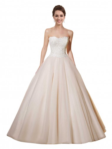Desconto Marfim & Champanhe Vestido de Baile Amor Sem Mangas Comboio Capela Vestidos de Noiva