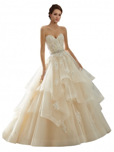 Desconto Marfim & Champanhe Vestido de Baile Amor Sem Mangas Comboio Capela Vestido de Noiva