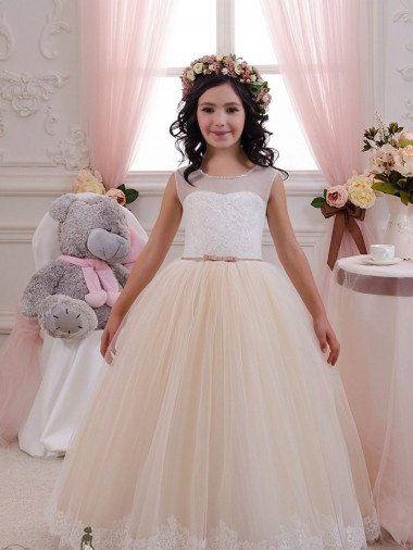Desconto Marfim & Champanhe Vestido de Baile Amor Sem Mangas Comprimento Chão Vestidos para Meninas de Flores