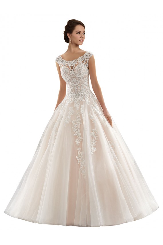 Desconto Marfim & Champanhe Vestido de Baile Barco Mangas Curtas Comboio Capela Vestidos de Noiva