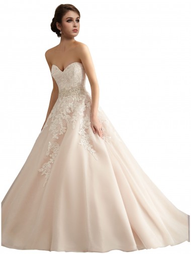 Desconto Marfim & Champanhe Vestido de Baile Decote V Sem Mangas Comboio Catedral Vestidos de Noiva