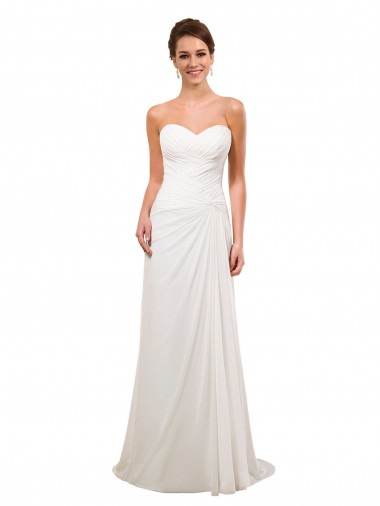 Desconto Marfim Bainha Amor Sem Mangas Comboio Capela Chiffon Vestidos de Noiva