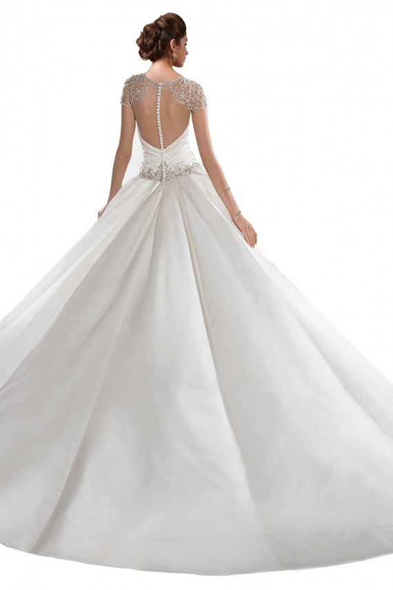 Desconto Marfim Linha A Amor Mangas Curtas Comboio Capela Longo Vestidos de Noiva