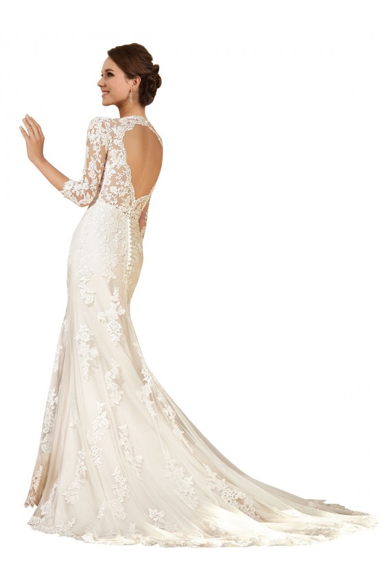 Desconto Marfim Bainha Amor Mangas Compridas Comboio Capela Vestidos de Noiva