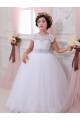 Desconto Marfim Vestido de Baile Amor Mangas Curtas Comboio Capela Vestidos para Meninas de Flores