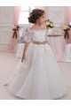 Desconto Marfim Vestido de Baile Decote Alto Mangas Curtas Comprimento Chão Vestidos para Meninas de Flores