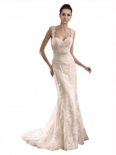 Desconto Marfim Sereia Amor Sem Mangas Comboio Capela Tule & Renda Vestido de Festa / Vestido de Madrinha