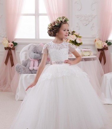 Desconto Marfim Vestido de Baile Amor Sem Mangas Comprimento Chão Vestidos para Meninas de Flores