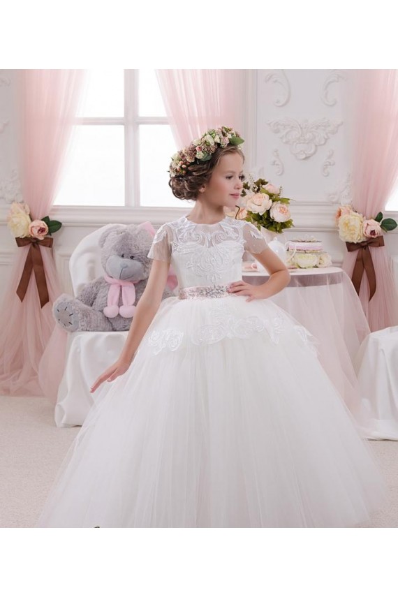 Desconto Marfim Vestido de Baile Amor Sem Mangas Comprimento Chão Vestidos para Meninas de Flores