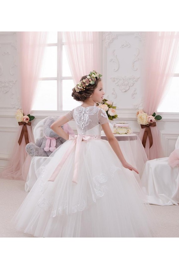 Desconto Marfim Vestido de Baile Amor Sem Mangas Comprimento Chão Vestidos para Meninas de Flores