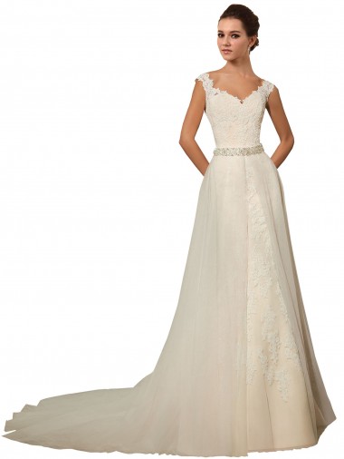 Desconto Marfim Sereia Amor Sem Mangas Comboio Capela Vestido de Festa / Vestidos de Noiva