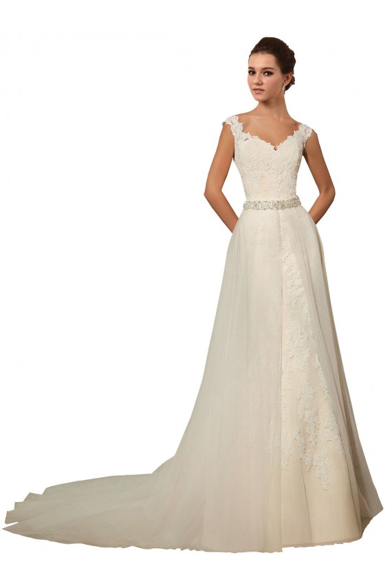 Desconto Marfim Sereia Amor Sem Mangas Comboio Capela Vestido de Festa / Vestidos de Noiva
