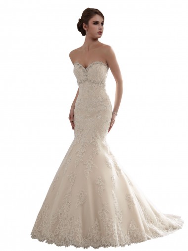 Desconto Marfim Sereia Amor Sem Mangas Comboio Capela Longo Tule & Renda Vestidos de Noiva