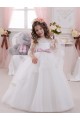 Desconto Marfim Vestido de Baile Barco Sem Mangas Comboio Capela Longo Vestidos para Meninas de Flores